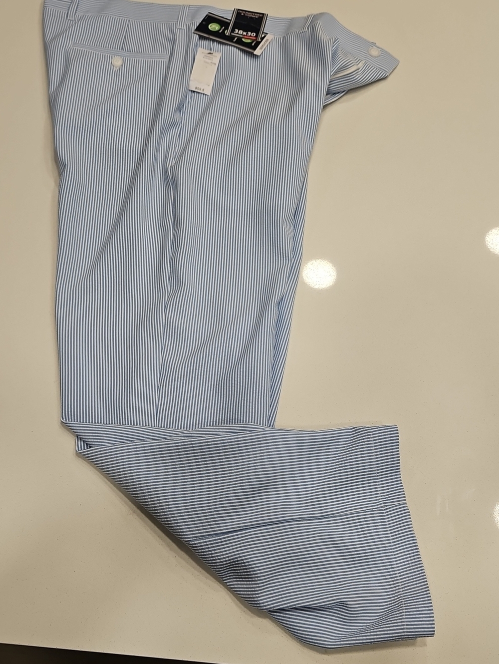 Roundtree & Yorke Light Blue and White Pinstripe Dress Pants